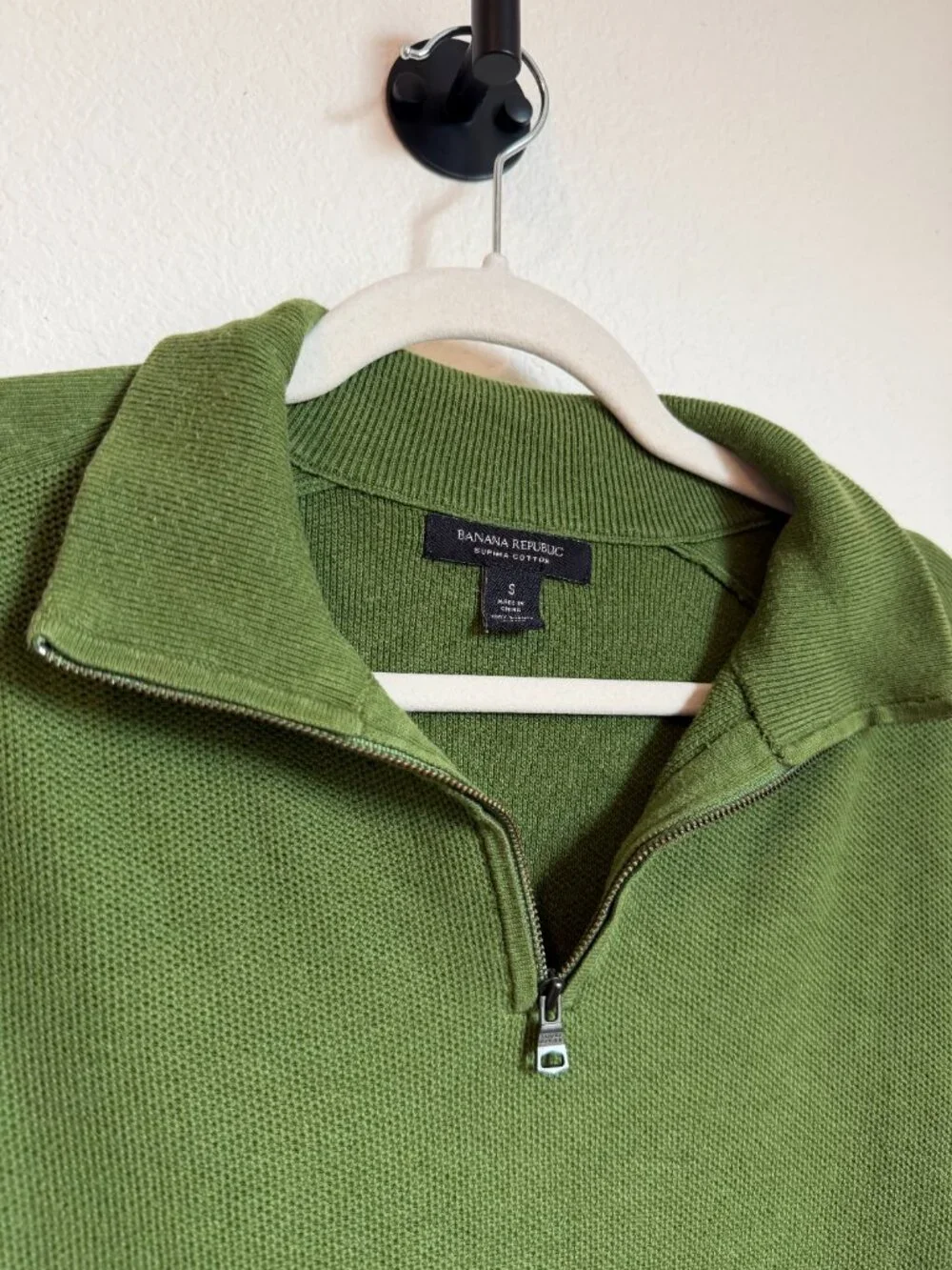 Banana Republic Supima Cotton Olive Green Quarter Zip Sweater Small